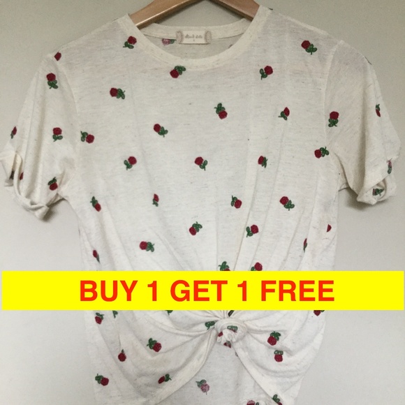 Altar'd State Tops - Altar'd State Tan Marled Rolled Sleeves Tie Shirt with Embroidered Roses